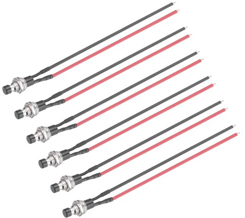 sourcing map 6 Pcs 1A 250V AC 7mm Mini Momentary Push Button Switch SPST PBS-110 NO Black Switch Button with Pre-Soldered Wires for Electronic Devices Household Appliance