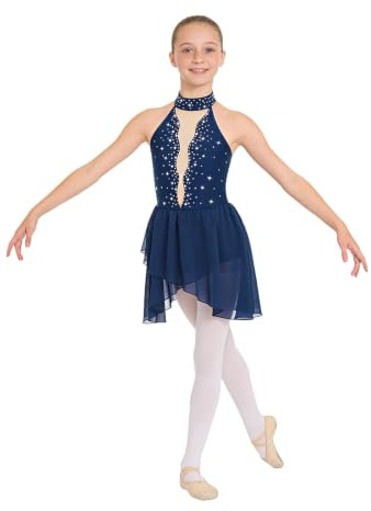 Kaerm Kids Girls Lyrical Dance Dress Contemporary Modern Latin Jazz Ballet Dance Performance Costume Navy Blue 13-14 Years