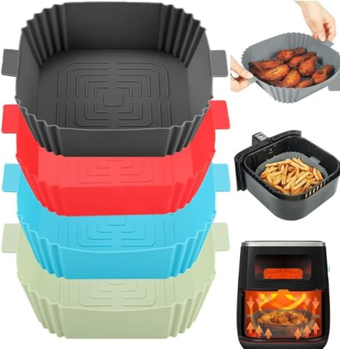 Silicone Air Fryer Liners, 7.8 inches 4PCS Liners Reusable Accessories Non-Stick, Oil-Proof, Water-Proof. Food Grade Silicon Baking Tray for Roasting Microwave (Pack 4)
