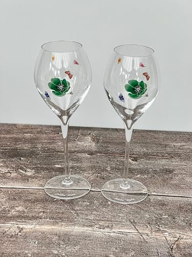 Pair of Perrier-Jouet Mischer Traxler Green Flower Champagne Glasses