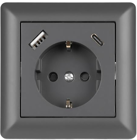 BLicht Schutzkontakt-Steckdose 2 x Anschluss USB Typ A+C Anthrazit 3,5A mit Rahmen