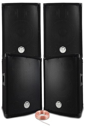 Pack Sono Sound 1200W Total - 4 Enceintes passives BM Bmsonic BMS 300W Noir - Câbles HP - Soirée - Anniversaire - Mariage - DJ