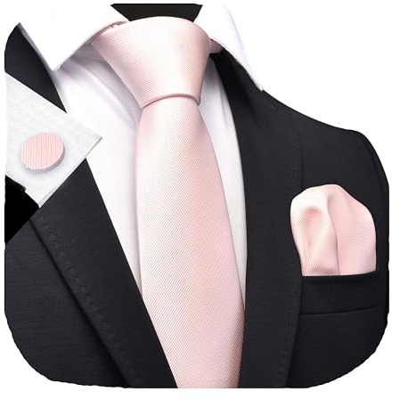 Gusleson Blush Pink Ties For Men Solid Wedding Neckties and Pocket Square Cufflinks Sets (UK0789-38)