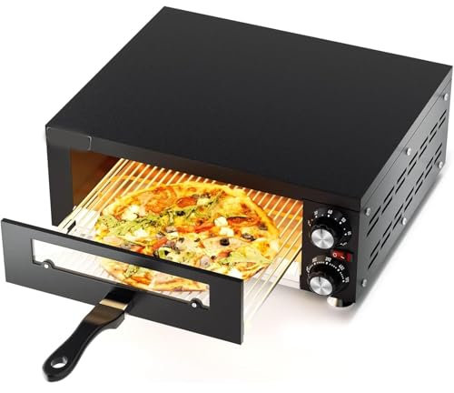 Electric Pizza Oven, 1100W Countertop Pizza Machine with 60min Timer, 50~300℃ Temperature Adjustment, Double sided baking, Rapid Heating Portable Pizza Maker for Pizza, Steak, Arabic Bread