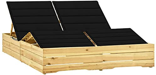 Annlera Sonnenliege Relaxliege aus Holz mit Schwarz Auflage Doppel-Sonnenliege Liegestuhl Klappbare Liegenauflage für Garten Terrasse oder Balkon Ergonomischen Designs 198x135x75 cm