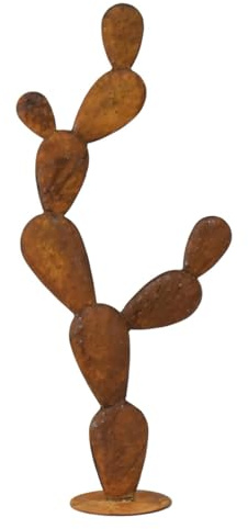 SIGNES GRIMALT Statua di Cactus in metallo su Base, Grande Altezza 108 cm e Effetto arrugginito ambrato, 102 x 44 x 21 cm