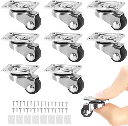QWORK® 8 Piezas ruedas para muebles, mini ruedas giratorias 360°, ruedas de goma giratorias con tornillos, para sillas de oficina, electrodomésticos, macetas