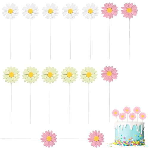 QEDBOJE Decoración de Pasteles con Margaritas 15 Piezas – Flores para Decorar Tartas de Cumpleaños, Bodas, Baby Shower, Fiestas Infantiles, Fiesta Boho, Adornos para Pasteles