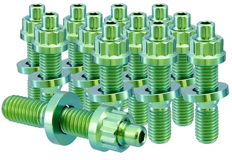 RISON-Titanium 12 SET Goujons Filetés pour Collecteur d'échappement en Titane M10x1.5x54mm, Kit de Boulons et écrous du Collecteur d'échappement pour Auto, Moto
