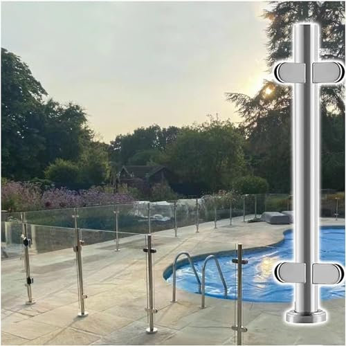 Treppen-Handläufe, Deck-Baluster, Hof-Pool-Zaun-Pfostenersatz, Basisschienen-Halterungs-Set für 10–12 mm Vinyl/gehärtetes Glas, Balustradenpfosten der Güteklasse 304 mit Glasklemmen (Eck-Po