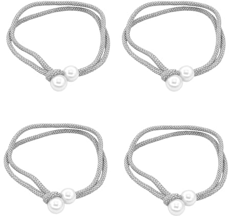 Tie Backs for Curtains, 4PCS Curtain Ties, Tie Backs with Pearl Curtain Rope Buckle Cord Holders, Curtains Tie Backs, Simple Style Decorative Curtain Tiebacks for Home Hotel Office Window Drapery