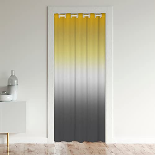 Cortina de puerta colorida degradada de 86 x 203 cm, moderna, opaca, amarilla, blanca, gris, cortinas de entrada para niños, diseño abstracto para niños y niñas, elegantes cortinas de armario
