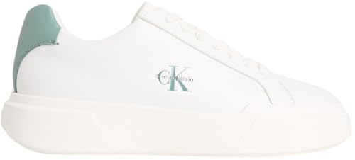 Calvin Klein Donna Sneakers con Suola Preformata Chunky Laceup in Pelle, Bianco (Bright White/Arctic), 36