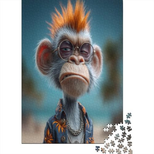 AFFE with Glasses, Gemusterte Nachhaltige Für Erwachsene Hochwertige Holzspielpuzzles 38x26cm/1000pcs