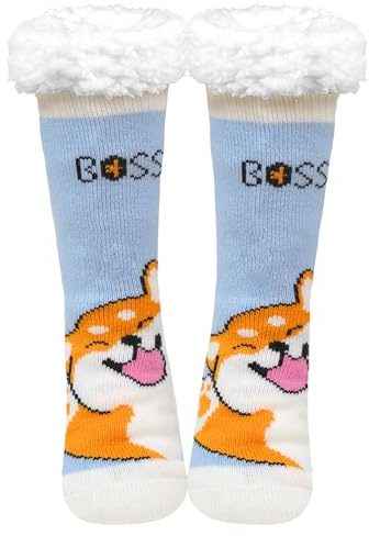 ZFSOCK Chaussettes Chaussons Femme Hiver: Chaud Chaussette Antidérapante à La Maison Épaisses et Moelleuse Chaussettes pour Maison et Dormir Idée Cadeau Noël pour Elle - 1 Paire Bleu Clair