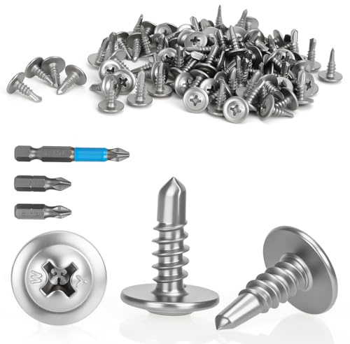 FICOFISE 100 Stück Selbstschneidende Schrauben Edelstahl ST4.2x13mm – Blechschrauben Selbstschneidend, Metall Bohrschrauben, Blechschrauben Edelstahl mit PH2 Schraubendreher Bit
