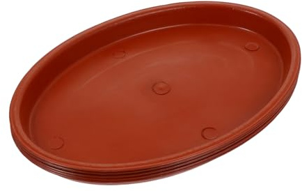 LOORGVEL Plateau Rouge Ovale en Plastique pour Pot de Fleurs, Soucoupe de Récupération 5 Pièces, Anti-Taches d'eau et Débordements