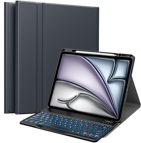 MoKo Teclado Funda for iPad Air 13 Pulgadas M4/M3/M2, 2026/2025/2024, iPad Pro 12,9 5.ª/6.ª generación con Porta lápices, QWERTY Español Ñ, Bluetooth Magnéticamente Teclado, Gris Espacial