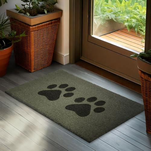BRUBAKER Fußmatte für Außen und Innen - Pfoten - 45 x 75 cm - Grau | Hunde und Katzen Schmutzfangmatte aus 100% Kokos - Wetterfest & Rutschfest - Türvorleger für Hundebesitzer & Katzenbesitzer
