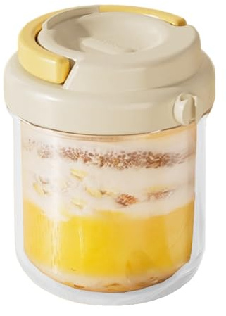 Genérico Frasco De Vidrio Con Tapa,Taza De Desayuno Hermética Y A Prueba De Fugas De 400ml Con Cuchara - Tazas Para Yogur Parfait Con Tapas - Para Pudín, Ensalada, Parfait Y Mermelada De Fruta