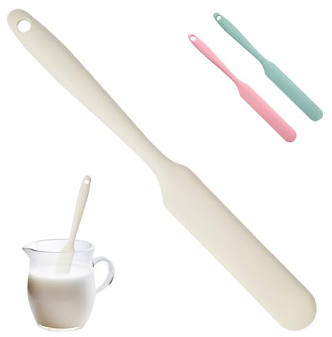Silicone Jar Spatula,Non-Stick Heat Resistant Kitchen Thin Spatula,Sourdough Stirring Stick,Jam Spreader for Peanut Butter,Cake Cream Butter Spatulas for Scraping Icing Bread Cream (White)