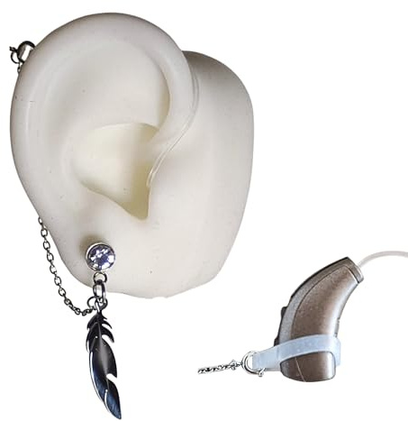Pendientes antipérdida de audifonos para sordera | Cadena de retención para sujeción de audífonos para sordos | Evita caídas y pérdidas de amplificadores o implantes cocleares (Plata)
