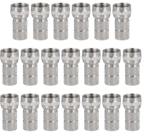 sourcing map 20 Pcs F Type Coaxial Cable Connectors, 75 Ohm Nickel Plating RG6 Coaxial Male Connector with Water Tight O Ring for Cable TV Antennas Routers Modems Satellite TV, Silver