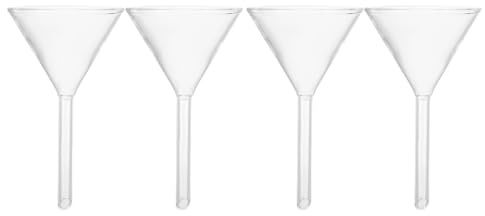 NUOBESTY Embudos de Vidrio Transparentes de 4 Piezas para Llenar Botellas con Tallo Corto y Boca Ancha, Embudo de Laboratorio Multipropósito para Recarga de Lámparas de Aceite, Uso en