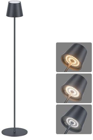 Coinmit Lampadaire LED Dimmable avec piles, Lampadaire sans fil rechargeable avec commande tactile pour l'éclairage intérieur et extérieur, salon, balcon, Anthracite