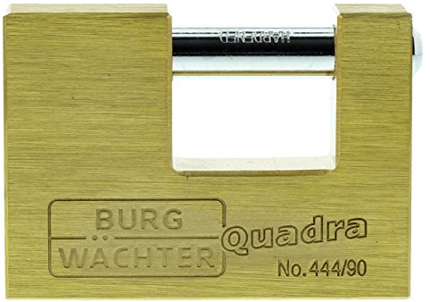 Burg Wächter Vorhängeschloss, Quadro 444 90 SB, Inkl. 2 Schlüssel, Bügelstärke: 12 mm Messing