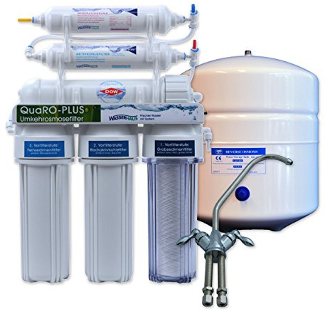 Wasserhaus Umkehrosmose QuaRO PLUS mit Mineralisierung, Wasseraufbereitungseinheit, Reinstes Trinkwasser, Spezialwasserhahn, Vorratstank, Komplettes Anschlussmaterial Inklusive