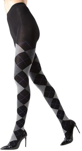 MeMoi Klassische Argyle-Baumwollstrumpfhose für Damen, gemütliche und stilvolle gemusterte Pullover-Strumpfhosen – Größen S bis 6X, Dunkelgrau - Dark Grey Heather, M-L