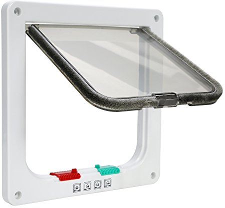 TKOOFN Katzenklappe Klassische Hundeklappe - 4 Wege Verschluss Katzentür Katzenklappe Innentür Haustier Tür Freilauftür für Katze, Kätzchen, kleinen Hund (Weiß, S - 19 x 19.8 x 1.9cm)