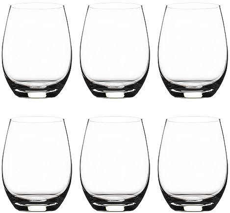 Crystal Stemless Wine Glasses Set of 6, Lead-Free Red or White Wine Glasses, 450ml Glasses for Water, Juice, All-Purpose Drinks Cups, Transparent Drinking Glasses in Gift Box, Dishwasher Safe