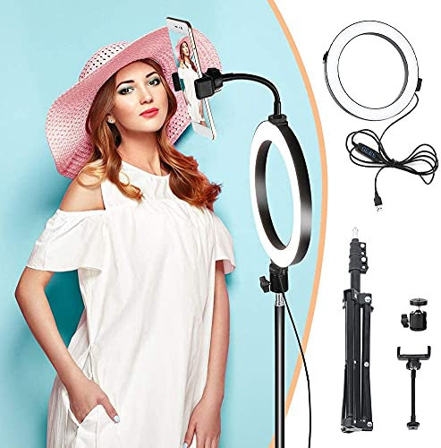 Lumière de Remplissage annulaire LED dimmable de 6 Pouces, éclairage annulaire avec trépied de 1,2 m Ensemble de Clip de téléphone Anneau Lumineux Selfie pour de Belles Photos ou tournages vidéo