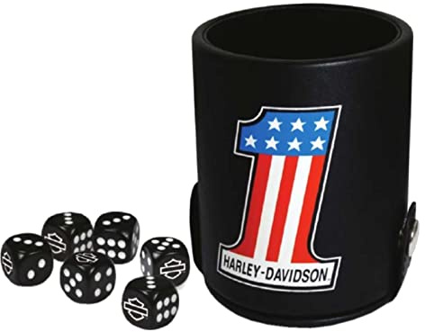 Harley-Davidson #1 RWB Logo Dice Cup Game Set, Leatherette Cup - Black