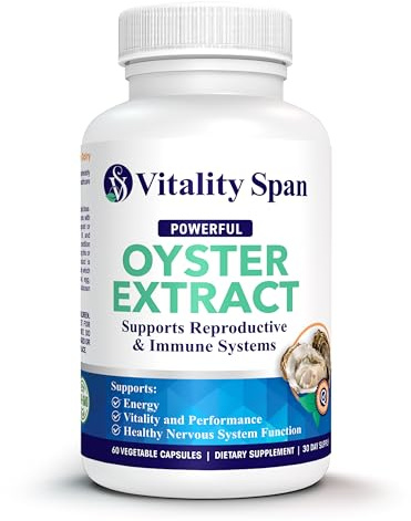 Vitality Span Oyster Extract - Pure, Highly Concentrated Supplement for Men & Women – Supports Energy & Immune Boost; Zinc, Taurine, Amino Acids, and Vitamins, 500 mg, 60 Veg Capsules, Made in USA