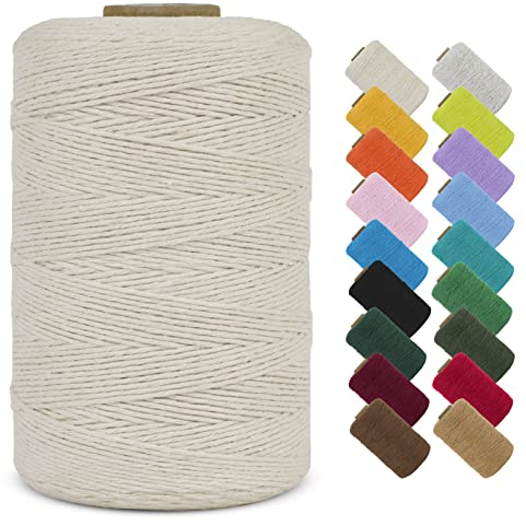 LEREATI Macrame Corda 1mm x 260m Filo Macrame Cordoncino Cotone, Corda Colorata Macramè Filo, Cordino per Borse Uncinetto, Decorazioni, Arazzo Da Parete, Perline, Braccialetti (Naturale)