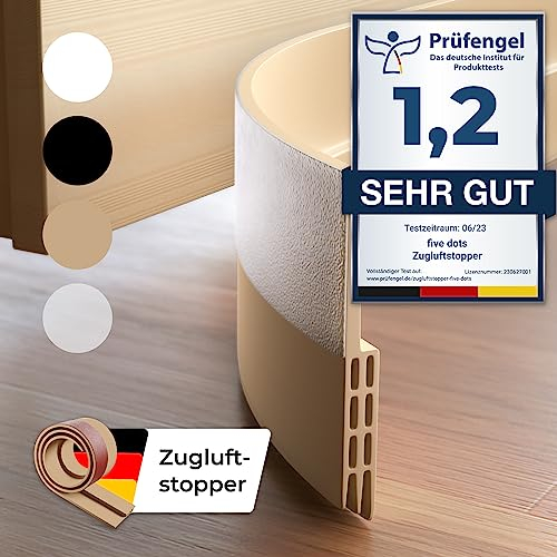 five dots Türdichtung Zugluftstopper für Türen aus Silikon (selbstklebend) - hält Wärme im Raum und stoppt Zugluft unter der Tür - Luftzugstopper für Türen als Kälteschutz