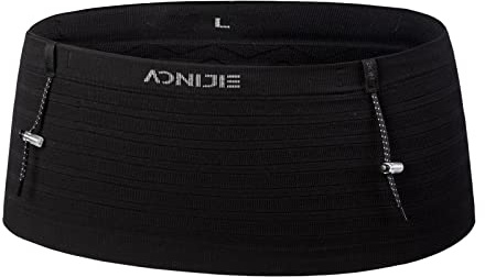 AONIJIE - Cinturón elástico para correr, número de carreras, para triatlón, maratón, ciclismo, montañismo, Black, L, Tejido elástico
