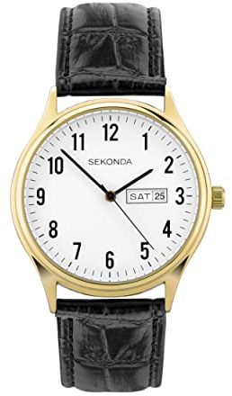 Sekonda Easy Reader Ladies 36mm Quartz Watch in White with Analogue Day/Date Display, and Black Leather Strap 30123