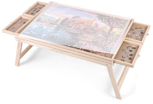 Ruication Jigsaw Puzzle Table 1000 Pieces Wooden Puzzle Board With Leg Smooth Fiberboard Work Surface Puzzle Plateau 4 Sliding Drawers Storage System For Adults Gift