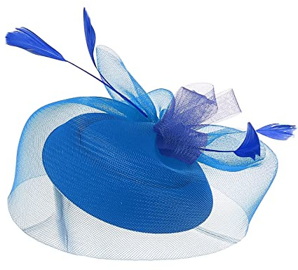 Damen Fascinator Hut Mesh Hochzeit Kopfschmuck Hüte Hat Clip Schleier Stirnband Tea Party Kopfbedeckung Frauen Pillbox Hut Haarschmuck für Kirche Halloween Cocktail Club Blau