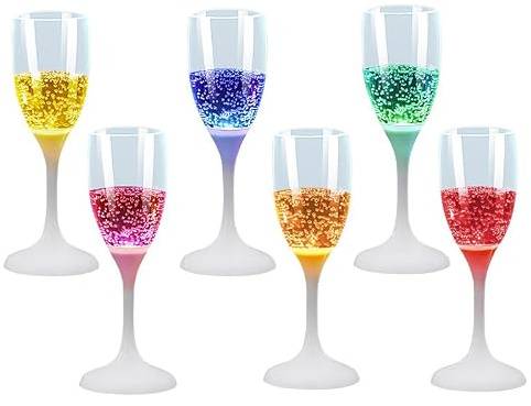Techly 367140 Confezione da 6 Bicchieri da Champagne con 6 Colorazioni LED Trasparente