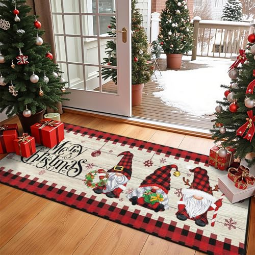 Enyhom Weihnachts Läufer Flur Teppich, 80 x 200 cm Lang Korridor Teppichmatte Waschbare Weihnachts Willkommens Fußmatten Hochwertig rutschfest Flur Eingangsbereich für Küchen Wohnzimmer Schlafzimmer