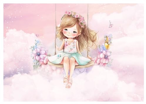WallArena - Vlies Fototapete Kinderzimmer 104x70 cm Mädchen Ballerina Rosa Wolken - Fototapeten Tapeten für Kinder Kindertapete Kinderzimmertapete - Vliestapete Wandtapete Tapete 3D Effekt