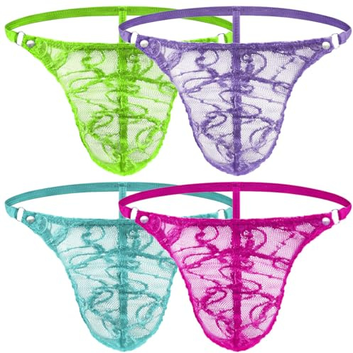 VemeFufu Sexy Pizzo Perizoma Uomo Intimo C String G Slip Tanga Uomini Hot Vita Bassa Elastici Thong Mankini Maschile Mutande 4 Pack Tagli Unica