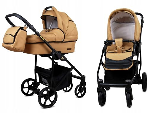BabyLux® Carrito de Bebé Sistema de Viaje Set 2 en 1 - Air - Sand Pearl -incl. Capazo, Silla de Paseo - Cochecito - Bolso cambiador, Cubierta para la lluvia, Mosquitera, Portavasos etc.