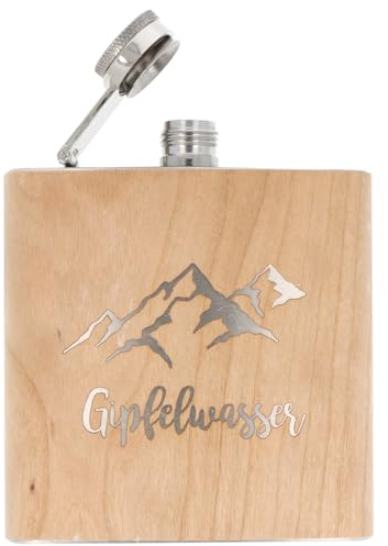 Spruchreif | Flachmann aus Edelstahl mit Gravur | Flachmann aus Holz | Geschenk für Wanderer und Bergsteiger | Wandergeschenk | Gipfelwasser