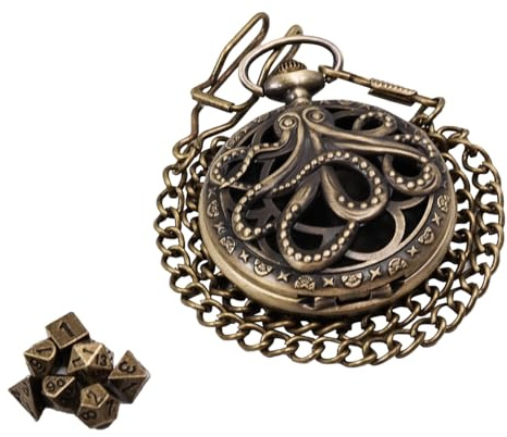 Sarini Mini DND-tärningsset, Steampunk Hollow Octopus fickur, DND-gåva, fängelsehålor och drakar med låda, brädspelstillbehör för rollspel
